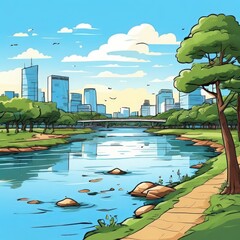 the AI Image Generator, landscape with river and trees