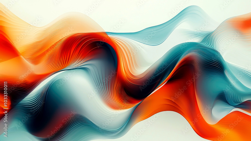 Poster abstract waves of orange and blue create a dynamic, flowing visual experience.