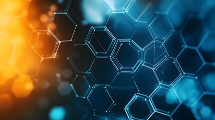 Abstract Pattern of Glowing Hexagon Shapes in Blue and Orange Hues