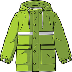 Vector Cartoon Hand Drawn Neon Green Raincoat With Reflector