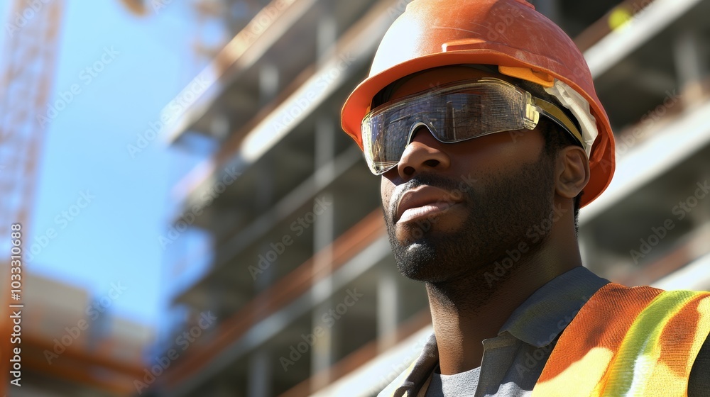 Poster construction worker in 3d render, providing detailed, realistic visualizations for architectural or 