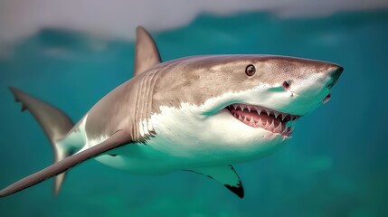 Naklejka premium Great White Shark Swimming in Ocean Water Predator Wildlife Marine Life