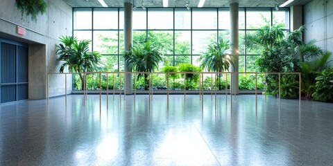 Fototapeta premium Modern Dance Studio Interior with Large Windows and Natural Light