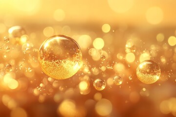 Golden Liquid Droplets with Bokeh Background
