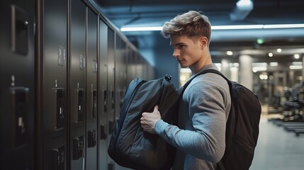 Fototapeta premium Sleek Gym Locker Storing Athletic Gear in Modern Fitness Facility