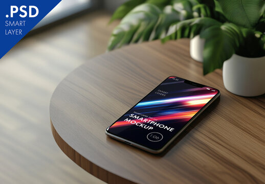 Mobile phone mockup in living room, generative ai image