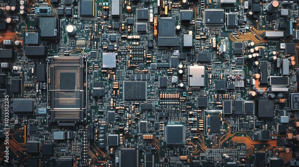 Poster electronic components powering the next generation of gadgets, from advanced processors to cutting-e