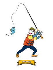 釣りをする少年のイラスト 4C