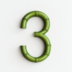 3D number 3 with green bamboo texture realistic modern design, soft lighting, white background 