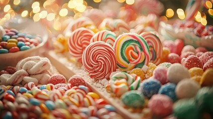 Colorful candy display with festive sweets and treats