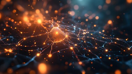 Glowing Network of Interconnected Nodes with Abstract Bokeh Background