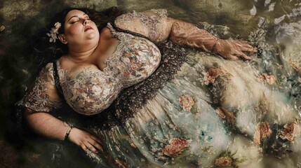 Overweight woman in art photography, using creative and artistic approaches to depict beauty, strength, and diversity