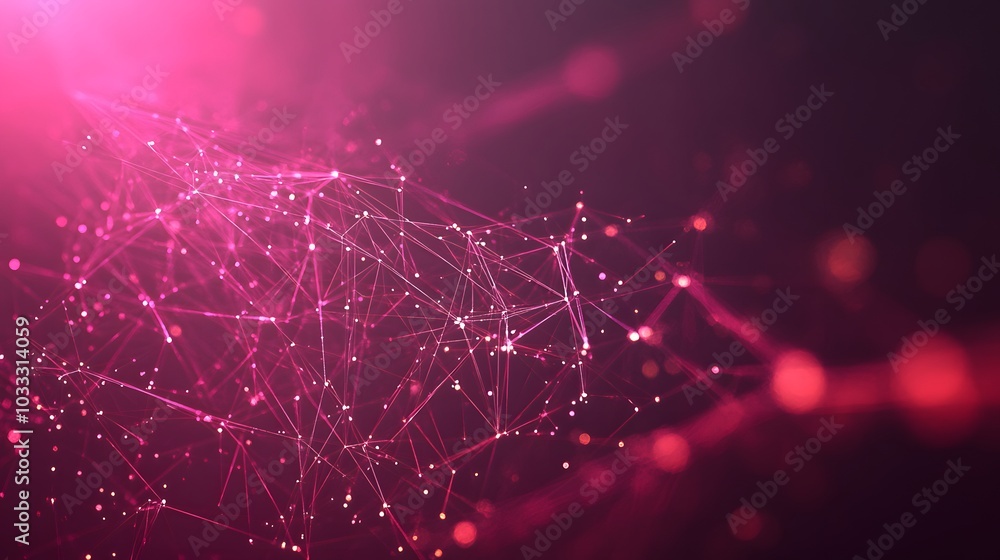 Poster abstract pink and white web of connected dots and lines