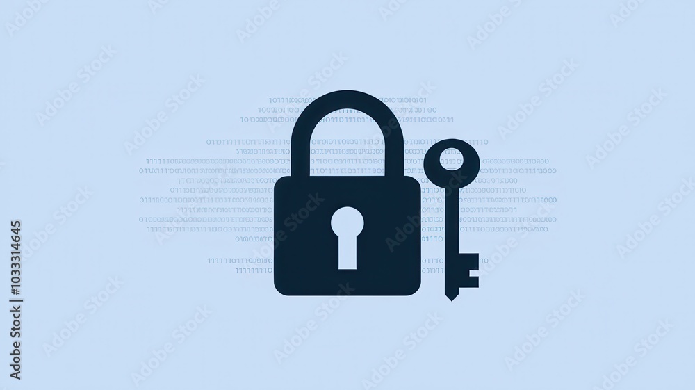 Poster digital security concept represented by a padlock and key icon conveying the idea of encrypted prote