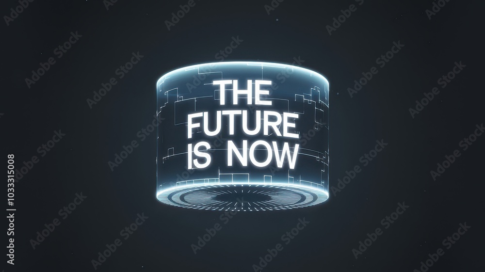 Poster glowing futuristic holographic display with the text the future is now showcasing the potential of t