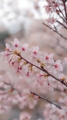 sakura with delicate blurred background of sakura garden