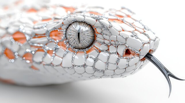 Close Up of White Snake with Split Tongue and Orange Eye