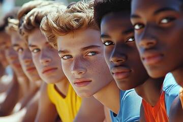 Group of young athletes in start position