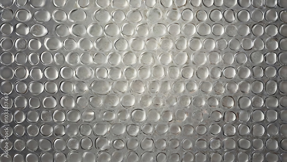 Poster close up photograph of a sheet of bubble wrap, a repetitive pattern of transparent, air filled bubbl