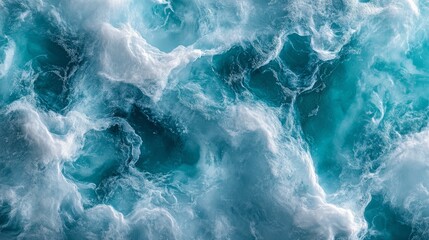 Turquoise Ocean Water with White Foam Texture