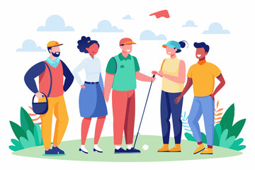 Gathering of friends at a golf club on a sunny day