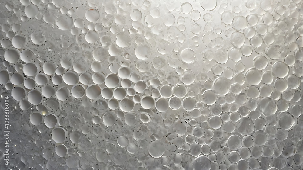 Poster close up photograph of a sheet of bubble wrap, a repetitive pattern of transparent, air filled bubbl