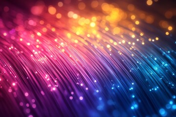 Abstract Colorful Fiber Optic Background with Glowing Lines and Bokeh Lights