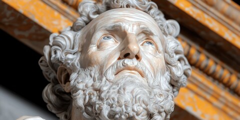 Fototapeta premium Close up Portrait of a Stone Sculpture of a Man with a Beard and Curly Hair