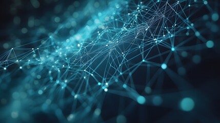 Abstract Blue Network with Glowing Points and Lines