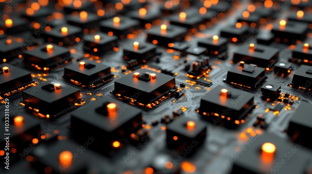 Aufkleber close-up of a circuit board with illuminated components