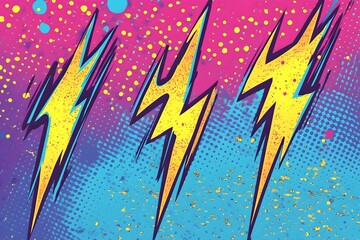 Bold Retro Electric Lightning Bolt Pattern in Comic Book Vintage Halftone Texture