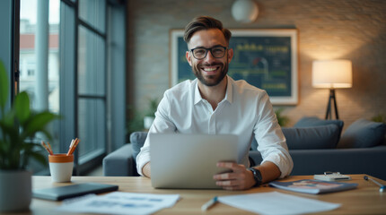 Professional Office Worker Portrait in Modern Workspace – Ideal for Business, Corporate, and Entrepreneurial Image Needs