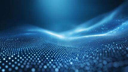 A mesmerizing blue landscape of flowing particles, creating a digital wave effect that evokes a sense of depth and motion.