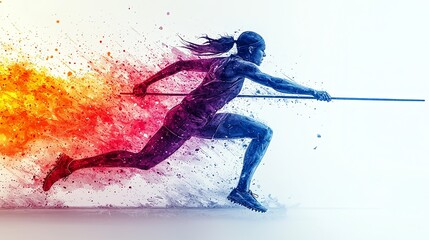 Naklejka premium Dynamic Watercolor Javelin Thrower in Motion