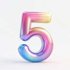 3D number 5 with rainbow gradient realistic modern design, soft lighting, white background 