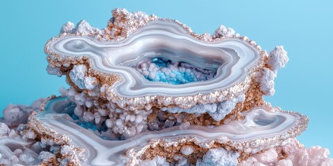 Abstract Agate Geode with Gold Accents and Blue Background