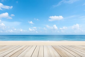 Serene Coastal Boardwalk with Picturesque Ocean and Sky Background for Business Promotional Banner