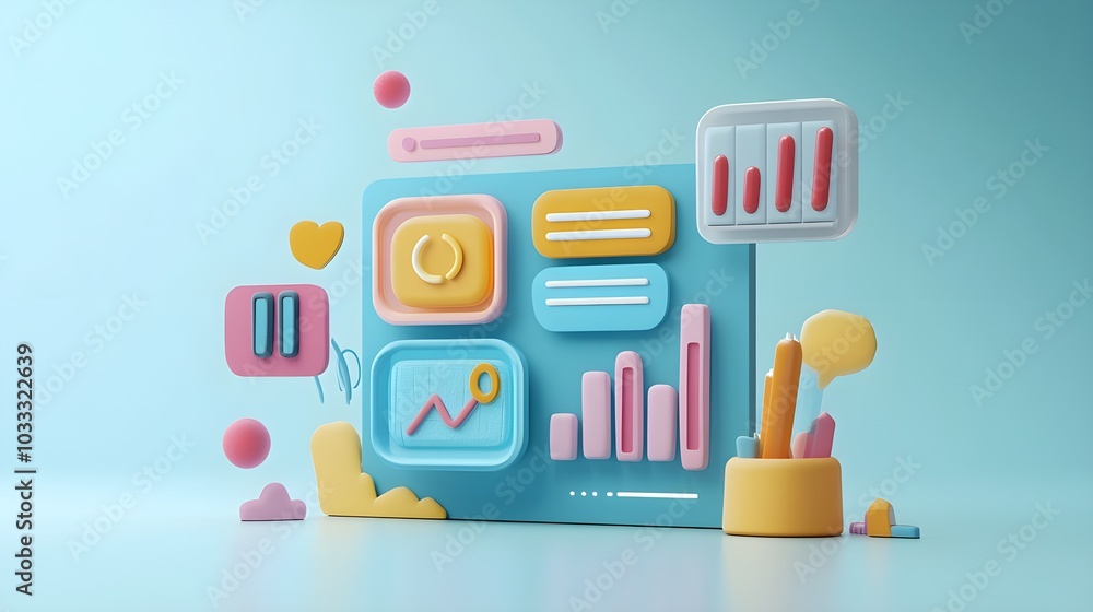 Poster Abstract 3D Colorful UI Elements Design   Mobile App Interface   User Interface   Web Design