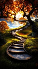 Naklejka premium Enchanted Pathway in a Vibrant Magical Forest