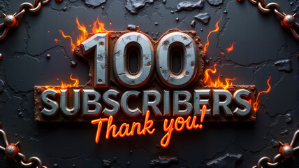 A striking graphic celebrating 100 (one hundred) subscribers with fiery elements and bold lettering. For social media posts, milestones, and digital marketing campaigns to engage audiences