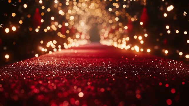 Red Glitter Background with Golden Bokeh Lights