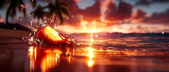 Tranquil Beach at Sunrise with Captivating Water Splash