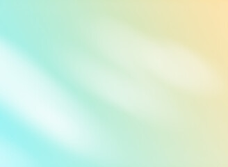 Blue green yellow orange pastel background with shadow of leaves. Summer autumn spring backdrop. Template banner mock up. Colourful wall surface.