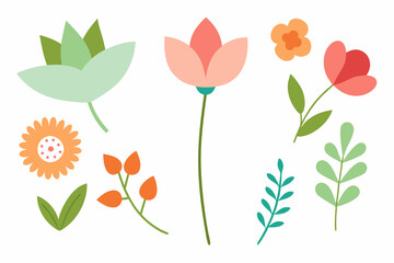 Obraz premium Botanic set of leaves and flower vector illustration.