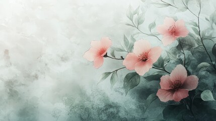 Delicate Pink Flowers on Watercolor Background