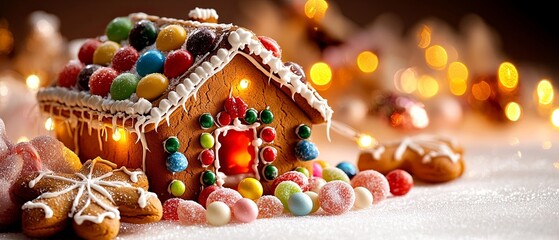 Colorful Gingerbread House with Candy Decorations