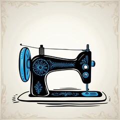 A handdrawn retro illustration of a  Sewing Machine 