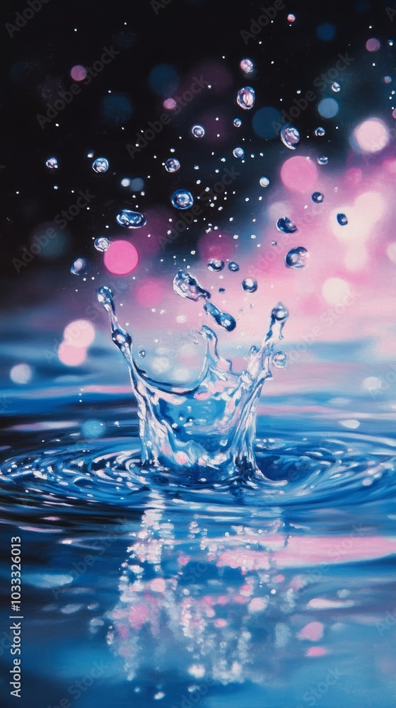 Poster water splash with colorful bokeh. abstract art concept