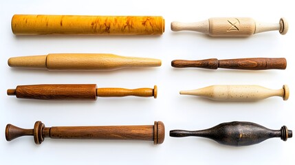 Fototapeta premium Collage of rolling pin on white background. 