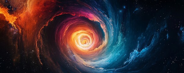 Colorful cosmic spiral galaxy in deep space, vibrant artwork. Space exploration and astronomy concept